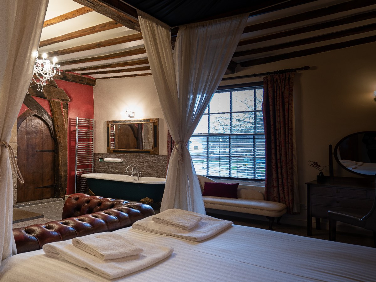 Beaumont Room at Caravelli, boutique deluxe double in the 14th-century Old Manor, Loughborough